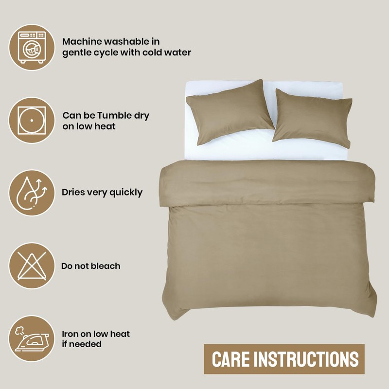 Imperial Rooms Single Duvet Cover Set Brushed Microfiber Plain Beige