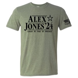 Nature V Society Alex Jones 2024 T-Shirt - Save The Frogs Meme Tshirt, Patriotic Lizard People - (Green, Large)