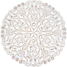 Northlight 24" Brushed Antique White Damask Round Wall Panel