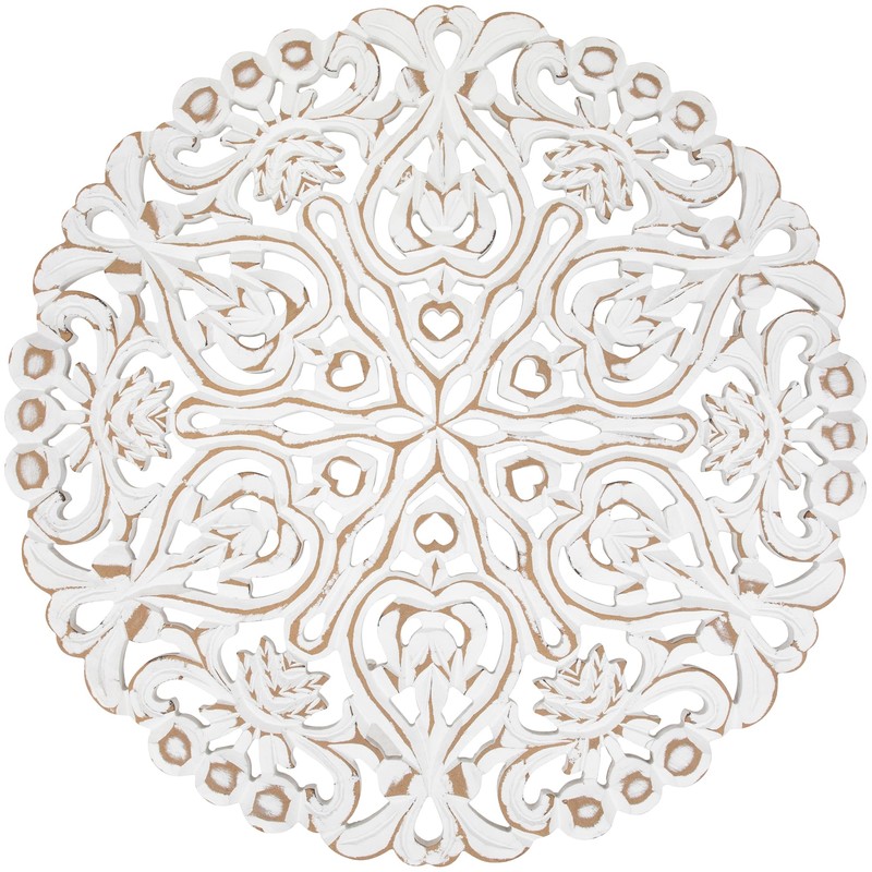 Northlight 24" Brushed Antique White Damask Round Wall Panel