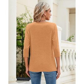 Ficerd 3 Pack 3/4 Sleeve Tops for Women Round Neck Dressy Basics Tees Casual Trendy Loose Fit T Shirts(Light Orange, Dark Green, Cream,Large)