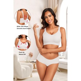Vertvie Women's Seamless Wireless Push Up Bras with Support and Lift No Underwire Bralettes Full Coverage Sport Everyday Bra (White,Medium)