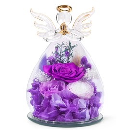 Gifts for Women Preserved Rose Forever Flower in Glass Angel Figurines Fresh Flowers for Delivery Prime Mothers Day Birthday Gifts for Mom Real Purple Roses for Grandma Sister Wife Her from Daughter
