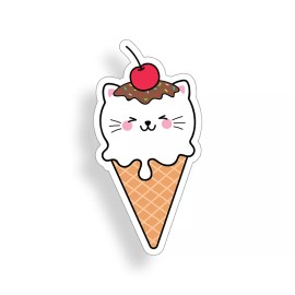Real Sticky Ice Cream Cat Sticker Food Flask Mug Tumbler Cup Laptop Tablet Car Vehicle Decal