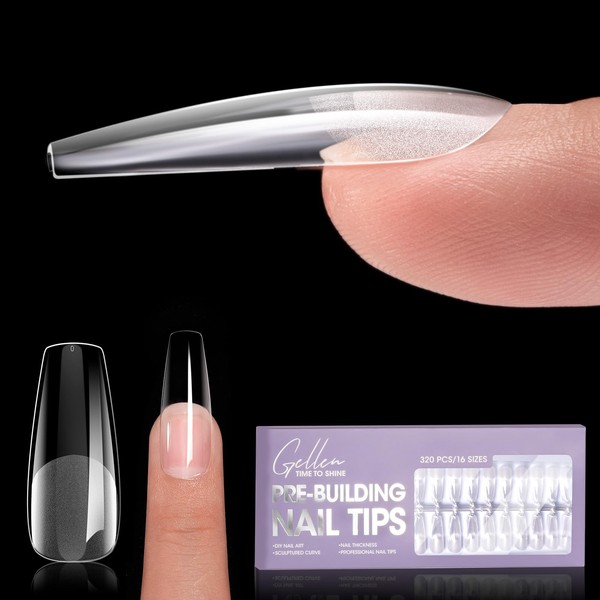 Gellen Long Coffin Tipex 320pcs Instant Apex Nail Tips, 16