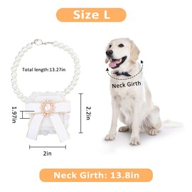 SUPERFINDINGS Pearl Wedding Dog Collar with Ring Box Rings Holder with Pet Rhinestone Couple Rings Bearer Case Cat Collar White Velvet Ring Box Collar for Proposal Engagement Wedding 13inch