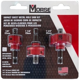 M.K. Morse Morse Impact Hole Saw Kit Spring Loaded for Sheet Metal 7/8, 1-1/8, 1-3/8"