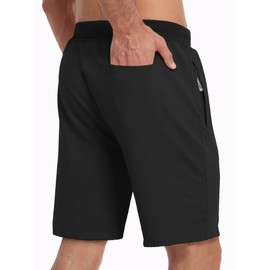 GEEK LIGHTING Mens Shorts Casual Cotton Drawstring Zipper Pockets Elastic Waist Lightweight Summer Athletic Beach Shorts Black
