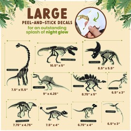 Glow in The Dark Dinosaur Fossil Wall Stickers - 10 Large Bright Wall Decals for Bedroom Walls and Ceilings - Glowing Decorations for Boys Room and Girls Room