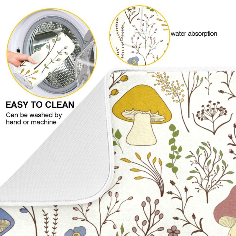 Cute Mushroom Wild Plant Dish Drying Mat for Kitchen Counter