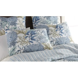 Levtex home - Mahina Quilt Set - Full/Queen Quilt + Two Standard Pillow Shams - Coastal - Taupe, Blue and White - Quilt Size (88x92in.) and Pillow Sham Size (26x20in.) - Reversible - Cotton