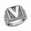 Men's Sterling Silver Cubic Zirconia Initial "V" Nugget Ring (Size