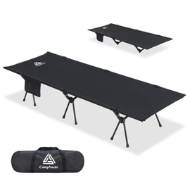 YOUGYM CAMPNACHT Ultralight Camping Cot with Leg Extenders, Aluminum Lightweight Folding Cot for Adults, Portable Backpacking Compact Tent Cot for Outdoor, Hiking, 1 Pack with 2 Use Modes, Black