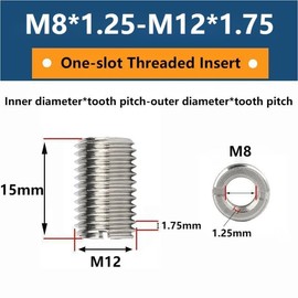 Pack of 10 Reducing Nuts with Threaded Insert, M8 x 1.25 Female Thread and M12 x 1.75 15 mm Male Thread Stainless Steel Repair Insert Nut Conversion Kit
