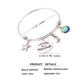 AZFEIYA I'd Rather be a Mermaid Bracelet Mermaid Jewelry Beach Jewelry Starfish Bracelet Beach Jewelry (Silver Bracelet)