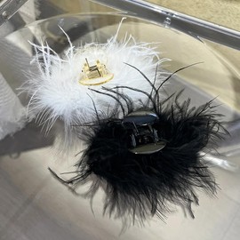 mdgfge Black White Ostrich Feather Hair Clip Hair Feathers Retro Elegant Hair Accessories for Women Girl Bridal Wedding Festival Valentine Birthday Party Supplies Decoration (2 Pcs)