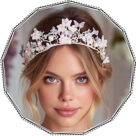 YBSHIN Light Up Gold Butterfly Crowns and Tiaras, Flower Bridal Wedding Accessories, Rave Prom Costume Headpiece for Women (Black)