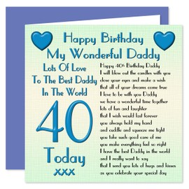 Daddy 40th Happy Birthday Card - Lots Of Love To The Best Daddy In The World - 40 Today
