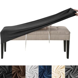 HFCNMY Dining Bench Cover, Stretch Velvet Bench Covers Slipcover Washable Bench Seat Covers for Dining Room Black