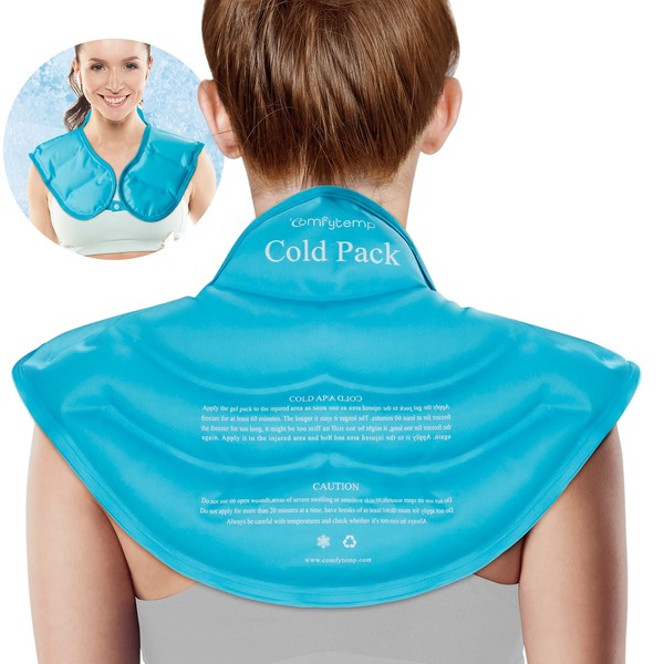 Comfytemp Ice Pack for Neck and Shoulders, Large Gel Neck Shoulder Ice Pack, Reusable Cold Neck Ice Pack Wrap for Upper Back Pain Relief, Cold Compress Therapy for Rotator Cuff Injuries, Inflammation