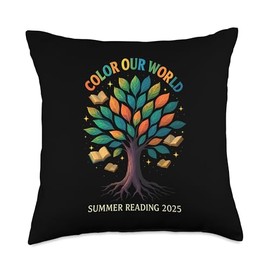 Color Our World Summer Reading 2025 Tree Book Lover Library Throw Pillow