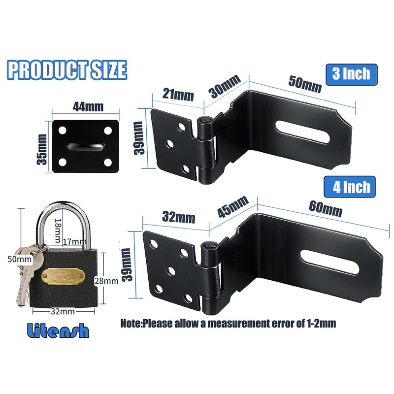 Litensh 4 Inch 90° Right Angle Stainless Steel Door Locks