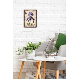 Purple Iris Aluminum Vintage Botanical Decor - Rustic Iris Flower Decor- Shabby Chic Metal Sign French Decor Home Decor 12x8 Inches