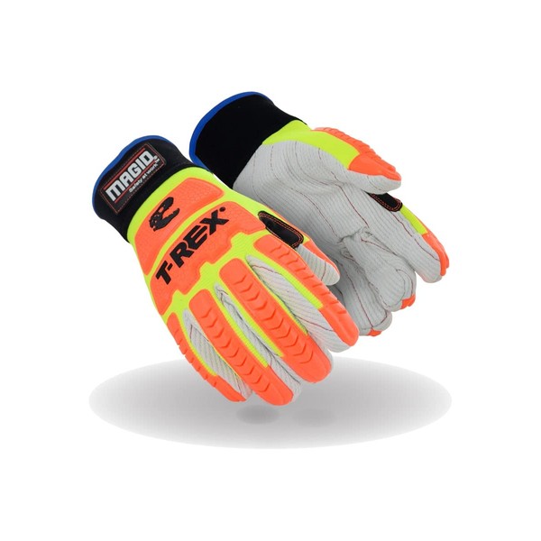 MAGID T-REX TRX510WXXXL Winter Thermal Impact Cotton Blend Double Palm Work Glove | Cut Level A2, Thinsulate and Hipora Lining, TPR Back, Reinforced Thumb Crotch, Orange/White, Size 12/XXXL