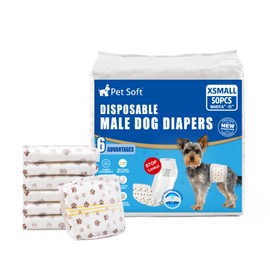 Pet Soft Dog Diapers Male - Disposable Male Dog Wraps Wetness Indicator, Ultra Absorbent Doggie Diapers Comfortable for Incontinence Excitable Urination, 50pcs XSmall