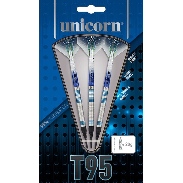 UNICORN Darts Set | Core XL T95 Series Style 2 | 95% Tungsten Barrels with Blue Accents | Soft Tip | 18 g
