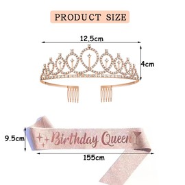Birthday Crown and Sash for Women Rose Gold Birthday Queen Sash & Rhinestone Tiara Set Party Decoration Headband for Girl Glitter Crystal Hair Accessories