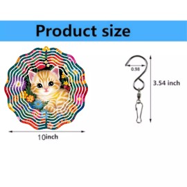 Versatility Kitten Floral Wind Spinner 10" Metal Whimsical Garden Art 3D Swivel Whirligig