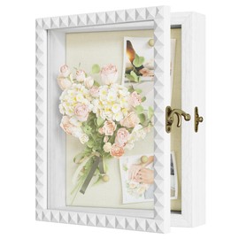 SZQINJI Shadow Box Frame 8x10 Shadow Box Small Deep White Shadow Boxes Display Cases with Front Opening Vintage Lock Diamond Shape Door for Pet Memorial Keepsakes Wedding Flower Baby Graduation White