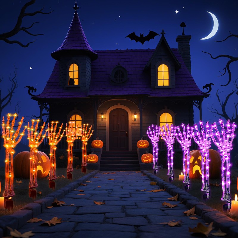 Solar Halloween Decorations,5 Pack Skeleton Hands Halloween Pathway Lights -