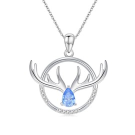 ZPMMPZ Deer Antlers Necklace for Women 925 Sterling Silver Antler Blue Birthstone Necklace Cute Antler Jewelry Christmas Gifts Deer Necklace for Women Wife Mom Bestfriends