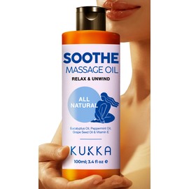 Kukka Soothe Massage Oil for Massage Therapy - Spa Quality Warming Massage Oil - Body Oils for Women & Men - Infused with Eucalyptus Oil, Peppermint Oil, Grapeseed Oil & Vitamin E Oil - (100ml)