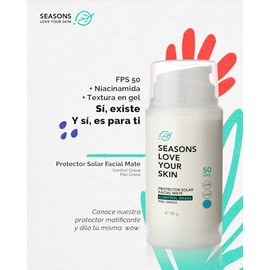 seasons love your skin protector solar facial efecto mate oil control para piel mixta a grasa con niacinamida 50 g