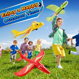 Boys Toys Age 4 5 6 7 8 Year Old Boys Toys Gifts: Airplane Launcher Toys with 3 Pack Dinosaur Glider Foam Aeroplanes for Kids - Garden Outdoor Toys for 4 5 6 7 8 9 Year Old Boys Birthday Gifts