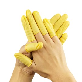 EUROPAPA® 100 x Latex Finger Cribs, Finger Protection, Antistatic General Rubber Finger Cots for Cosmetics, Cleaning (Yellow, L)