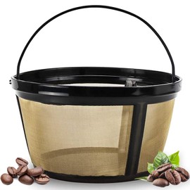 Filtro para Cafetera, Cápsulas Filtro de Café Reutilizable Acero Inoxidable de Plástico, 8 – 12 Taza Cesta Universales Repuesto Filtro Reutilizable para Cafeteras y Cerveceros, Malla Dorada