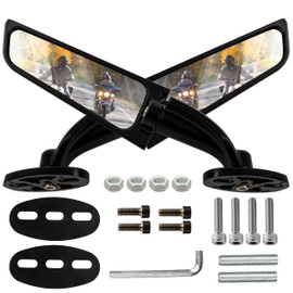 PartShark Motorcycle Rear Stealth Mirrors - Compatible with Kawasaki Ninja 400 250 650 ZX6R, Honda CBR600RR CBR250RR, Yamaha R15 R25 YZF600R, Suzuki, Ducati Sport Bikes 360° Rotating Wind Wings