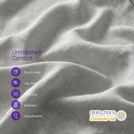 Simple&Opulence 100% Belgian Linen Sheet Set Handmade Hemstitch Light Grey King Size Bed Sheet-4 Piece (1 Flat Sheet+1 Fitted Sheet+2 Pillowcases)-Natural Flax Farmhouse Bedding