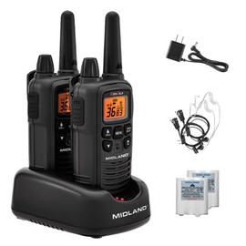 Midland LXT600BB FRS Business Walkie Talkies - Long Range 36-Channel Two-Way Radios with Headsets and Charging Base, NOAA Weather Alerts(2-Pack, Black)