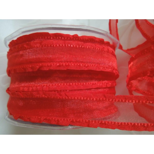MAY ARTS RIBBONS~SHEER BRIGHT RED RIBBON WITH RUFFLE EDGE~5/8THS INCH