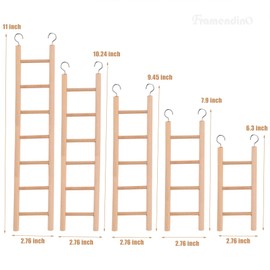 Framendino, 5 Pack Wooden Bird Ladder Ladders for Parrots Sizes Cage Hanging Climbing Step