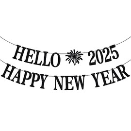 Hello 2025 Happy New Year Banner, New Year Bunting Sign, Cheers to 2025, Happy New Year Party Decorations Supplies