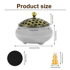 DXiongW Ceramic Incense Burner Incense Burner 9.5 x 5.5 cm Incense Burner Incense Bowl Incense Burner with Lid with Mini Stand for Retro Incense Decoration Living Room Meditation Yoga