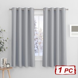 PONY DANCE Eyelet Top Thermal Blackout Curtain - Energy Saving Noise Reduction Drapes for Bedroom/Living Room, 52 inch Wide x 63 inch Drop, 1 Panel, Silver Grey