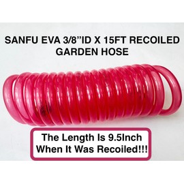 SANFU EVA Recoiled Garden Water Hose 3/8"ID x 15ft Premium With 3/4"Inch Brass Fittings Retractable, Compact, Swivel Female, Outdoor Patio Hose Marine&Boat, Transparent Pink(15')