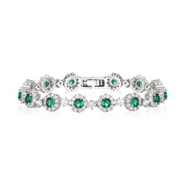 Crysdue Round Full Cubic Zirconia Bracelet Classic Adjustable Tennis Bracelet, May Birthstone Jewelry Gift for Women Green Silver-Tone 6.9-8.1 Inch